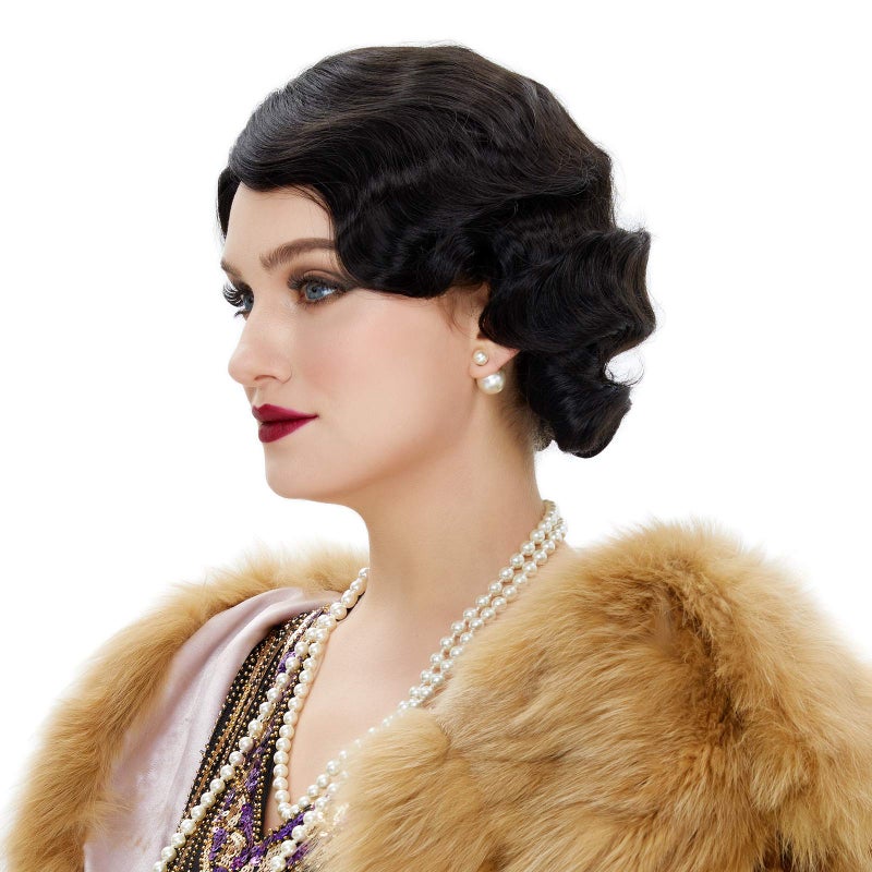 STfantasy 20S Finger Wave Wig Flapper Curly Synthetic Hair for Women 1920s Cosplay Costume Halloween Party Daily Everyday Wear (Black) - Image 4